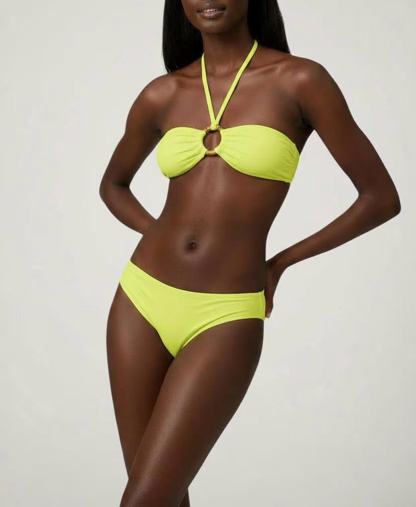 Ring Detail Halter Bikini Set – Elegant Bandeau Two-Piece Swimsuit