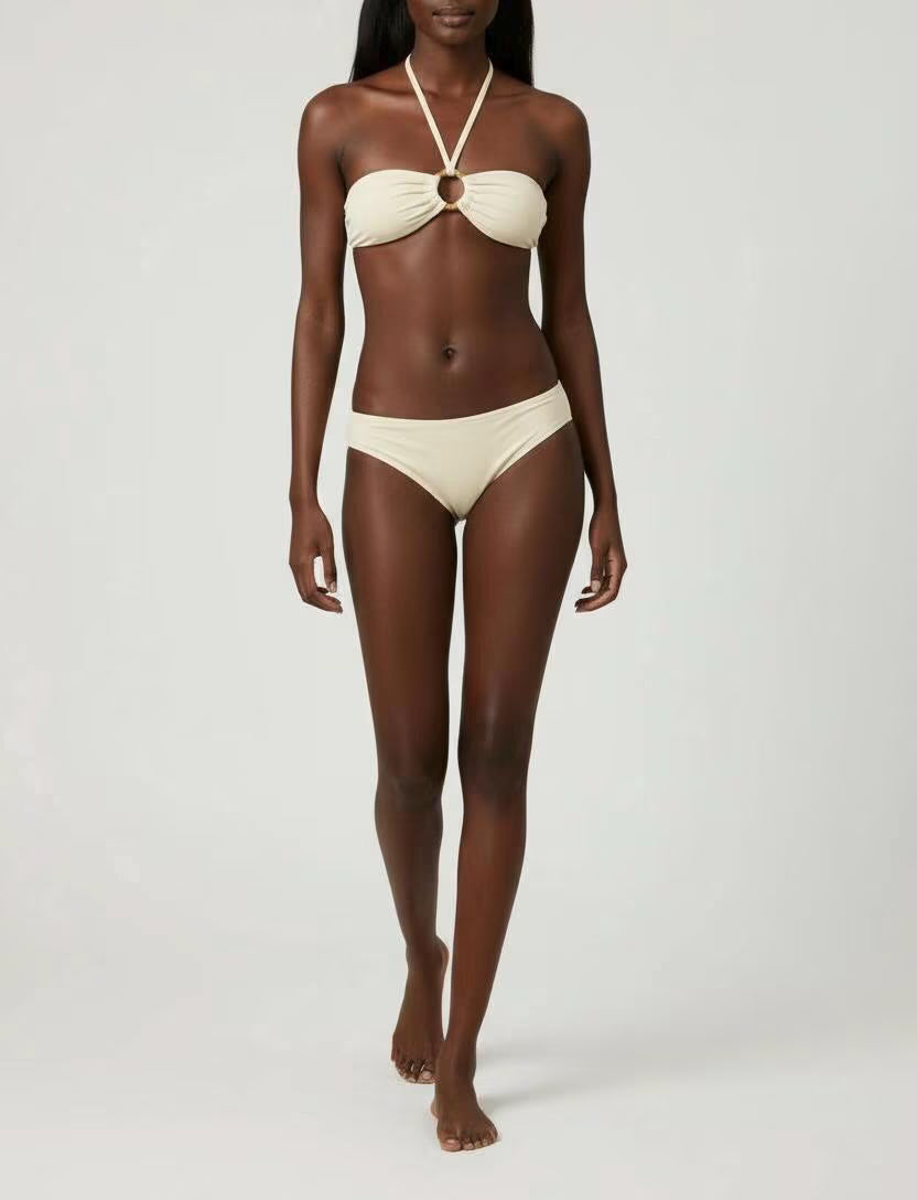 Ring Detail Halter Bikini Set – Elegant Bandeau Two-Piece Swimsuit