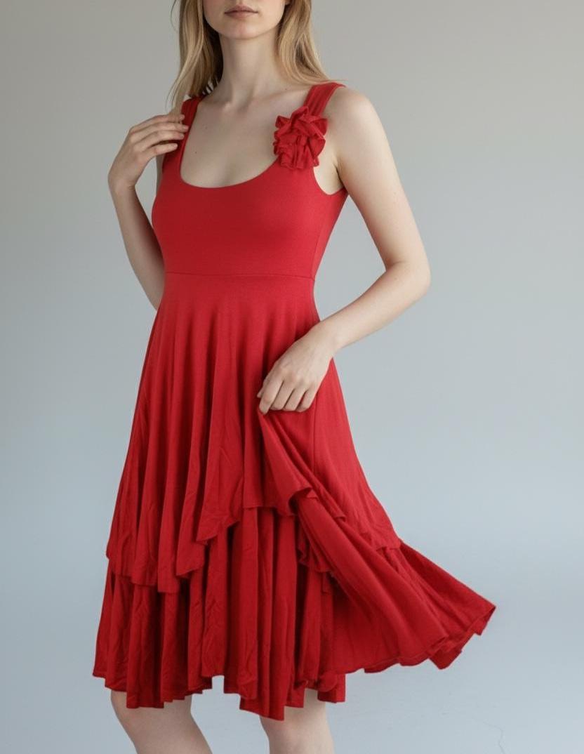 Red Fit and Flare Dress: Handmade Rayon Empire Waist Tango Dress