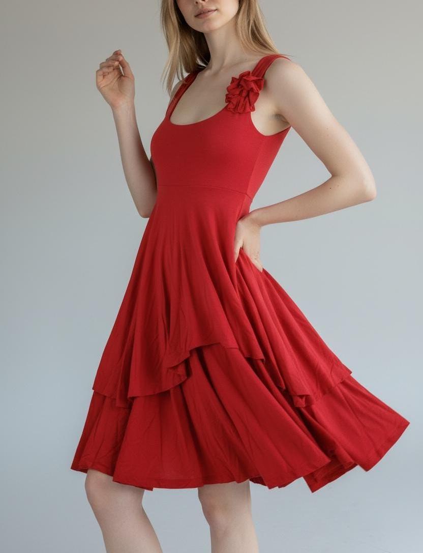 Red Fit and Flare Dress: Handmade Rayon Empire Waist Tango Dress