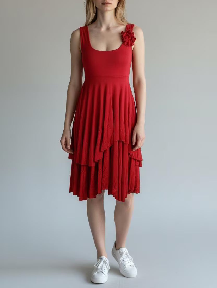 Red Fit and Flare Dress: Handmade Rayon Empire Waist Tango Dress