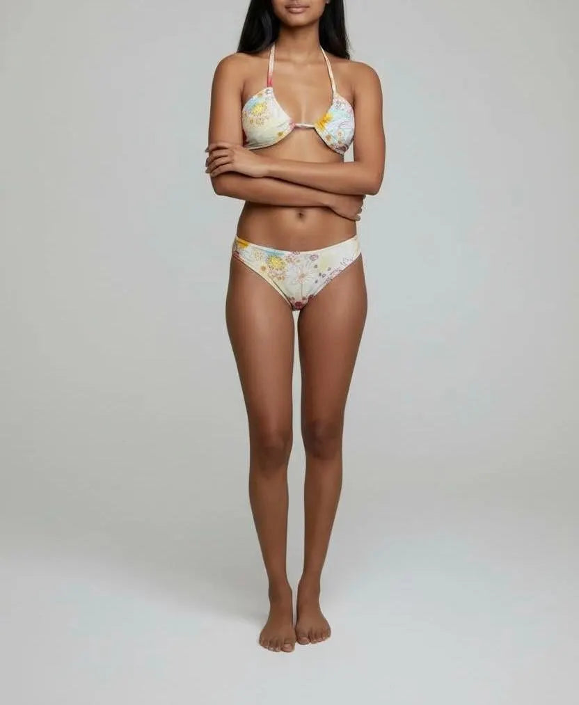 Floral Print Triangle Bikini Set – Soft Pastel Summer Swimwear, Adjustable Halter Top & Classic Bottoms