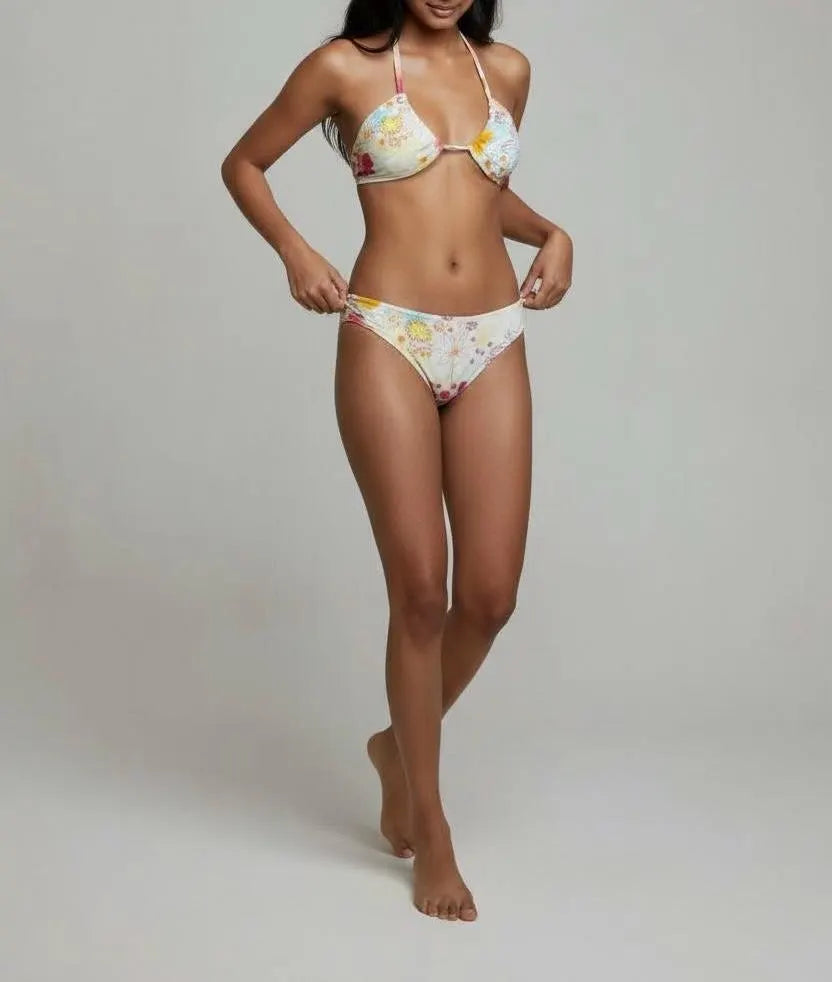 Floral Print Triangle Bikini Set – Soft Pastel Summer Swimwear, Adjustable Halter Top & Classic Bottoms