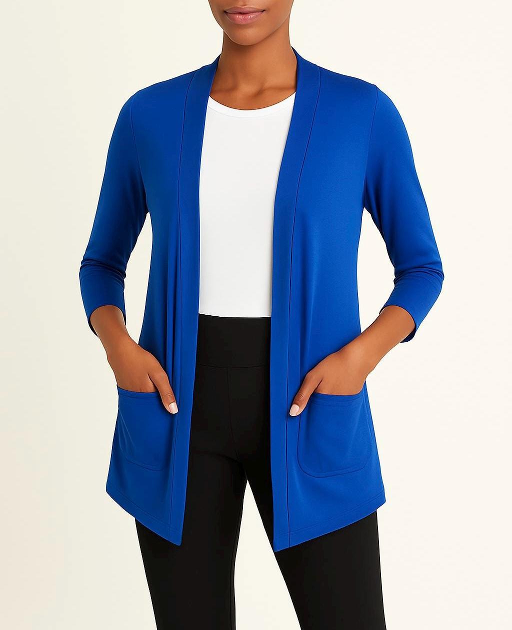 Open Front Cardigan: Handmade Rayon Blend Jacket with Pockets
