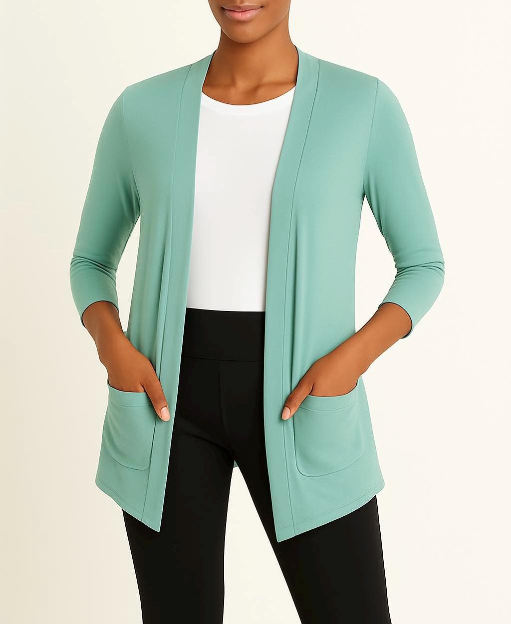 Open Front Cardigan: Handmade Rayon Blend Jacket with Pockets