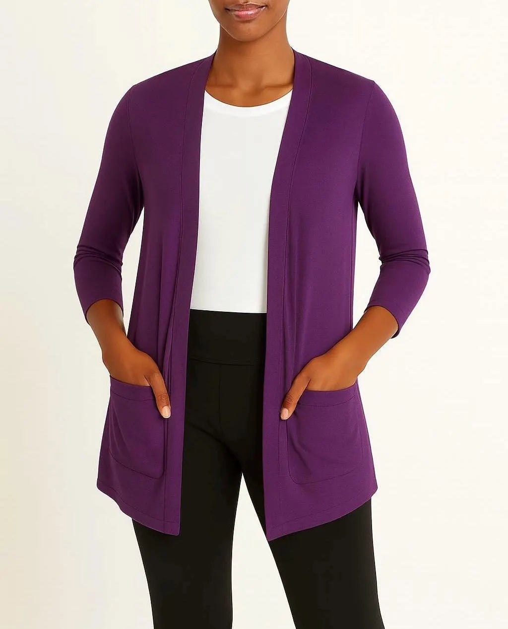 Open Front Cardigan: Handmade Rayon Blend Jacket with Pockets
