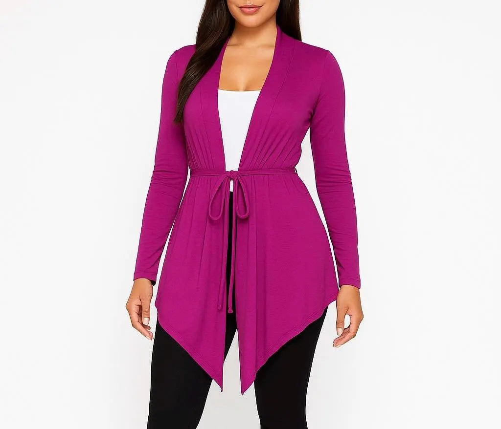 Asymmetrical Cardigan with Waist Belt - Handmade in USA