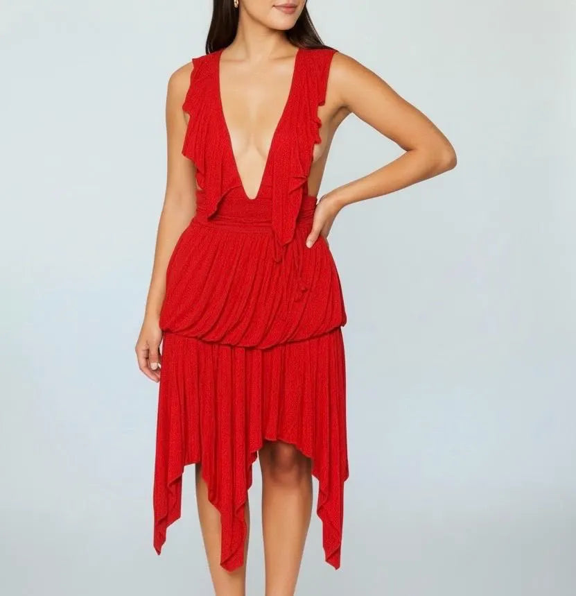 red tiered dress Amore Red Tiered Dress – Dominique Ansari
