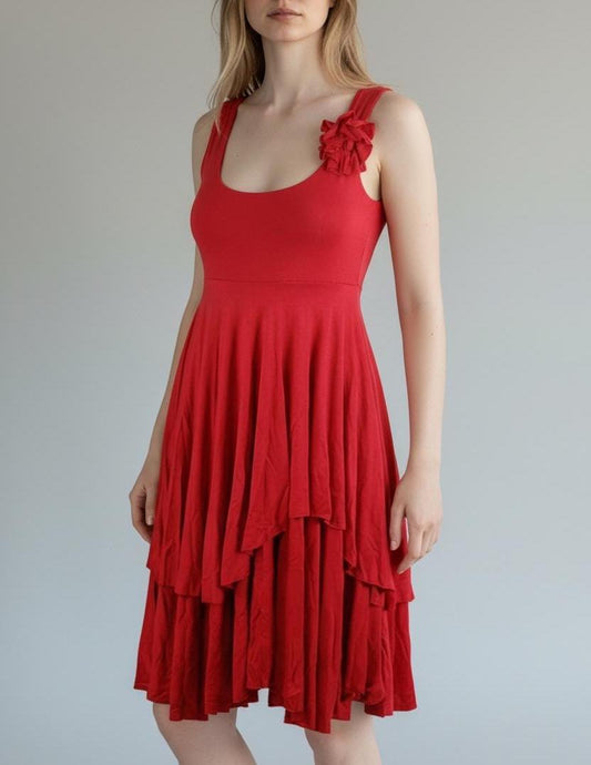 Red Fit and Flare Dress: Handmade Rayon Empire Waist Tango Dress