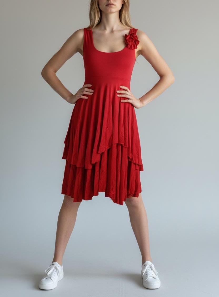 Red Fit and Flare Dress: Handmade Rayon Empire Waist Tango Dress