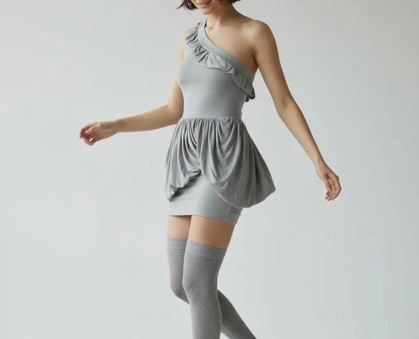 Pixie Mini Draped Dress – One-Shoulder Grey Mini Dress with Soft Draping, Modern Statement Cocktail Dress