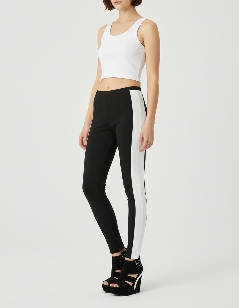 Black and White Tuxedo Stripe Leggings - Made in USA