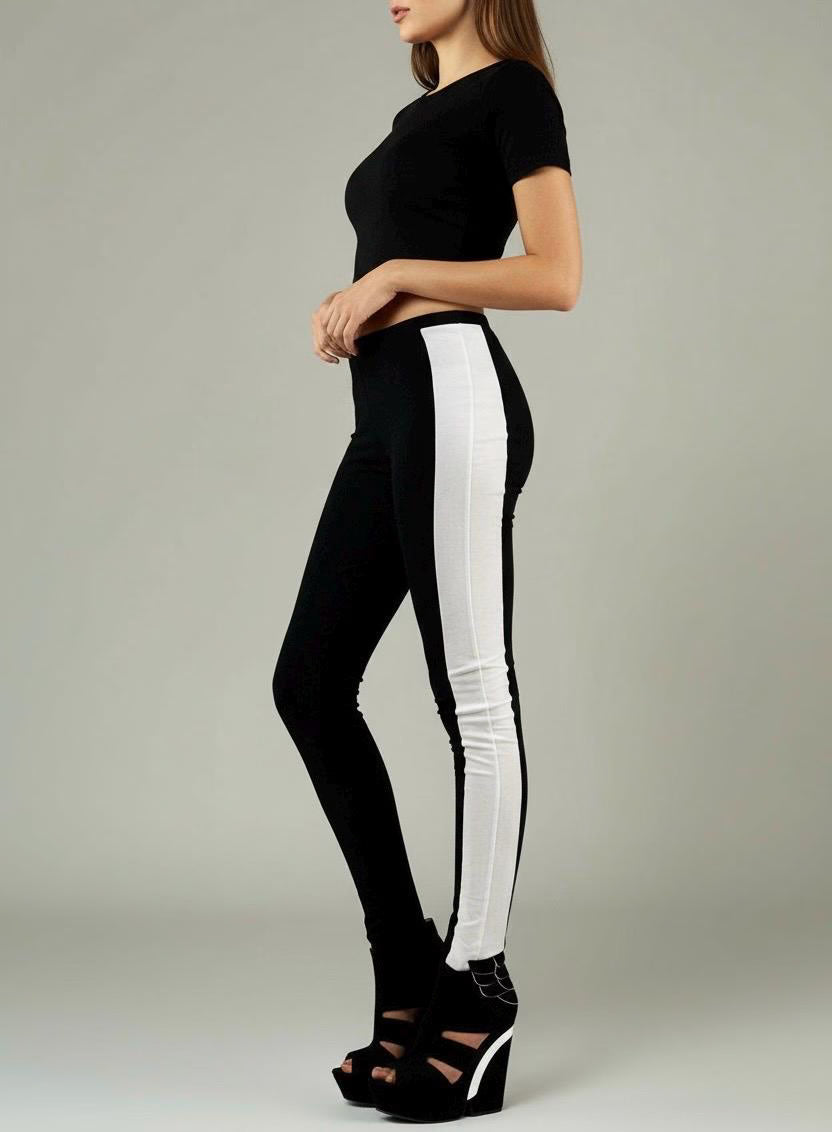 Black and White Tuxedo Stripe Leggings - Made in USA