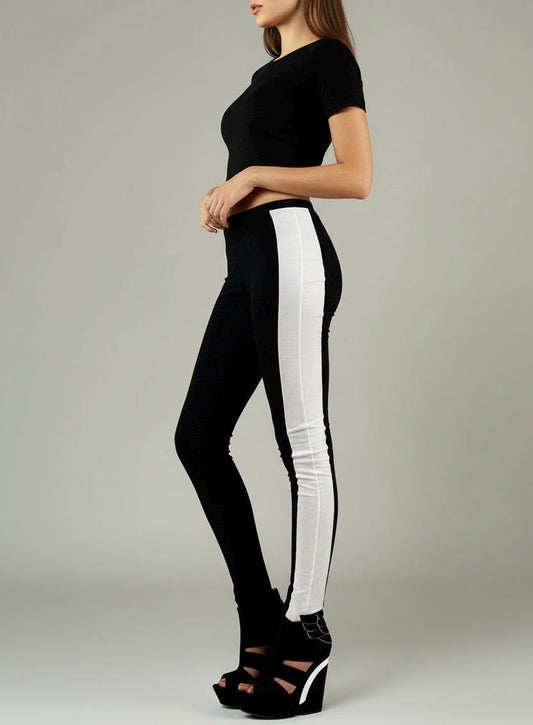 Black and White Tuxedo Stripe Leggings - Made in USA