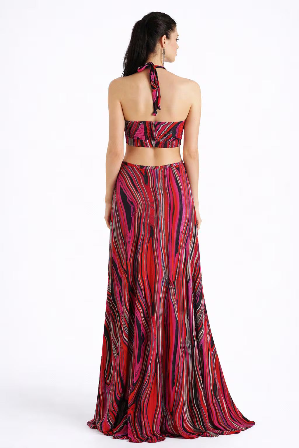 Psychedelic Halter Maxi Dress: Cut Out Knit Gown