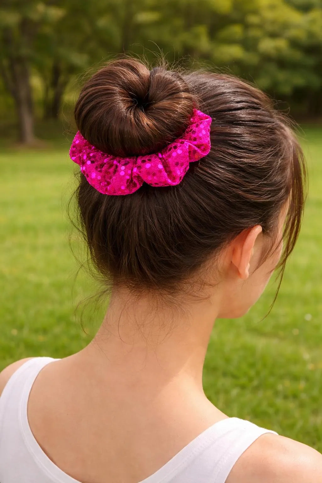 Fuchsia Dotted Foil Scrunchie: Handmade Trendy Hair Tie