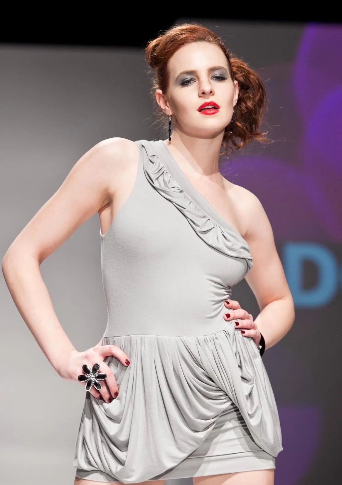 Pixie Mini Draped Dress – One-Shoulder Grey Mini Dress with Soft Draping, Modern Statement Cocktail Dress