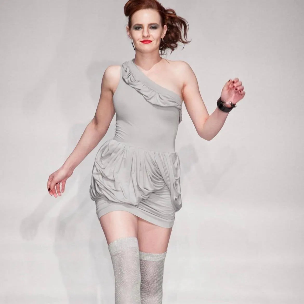 Pixie Mini Draped Dress – One-Shoulder Grey Mini Dress with Soft Draping, Modern Statement Cocktail Dress