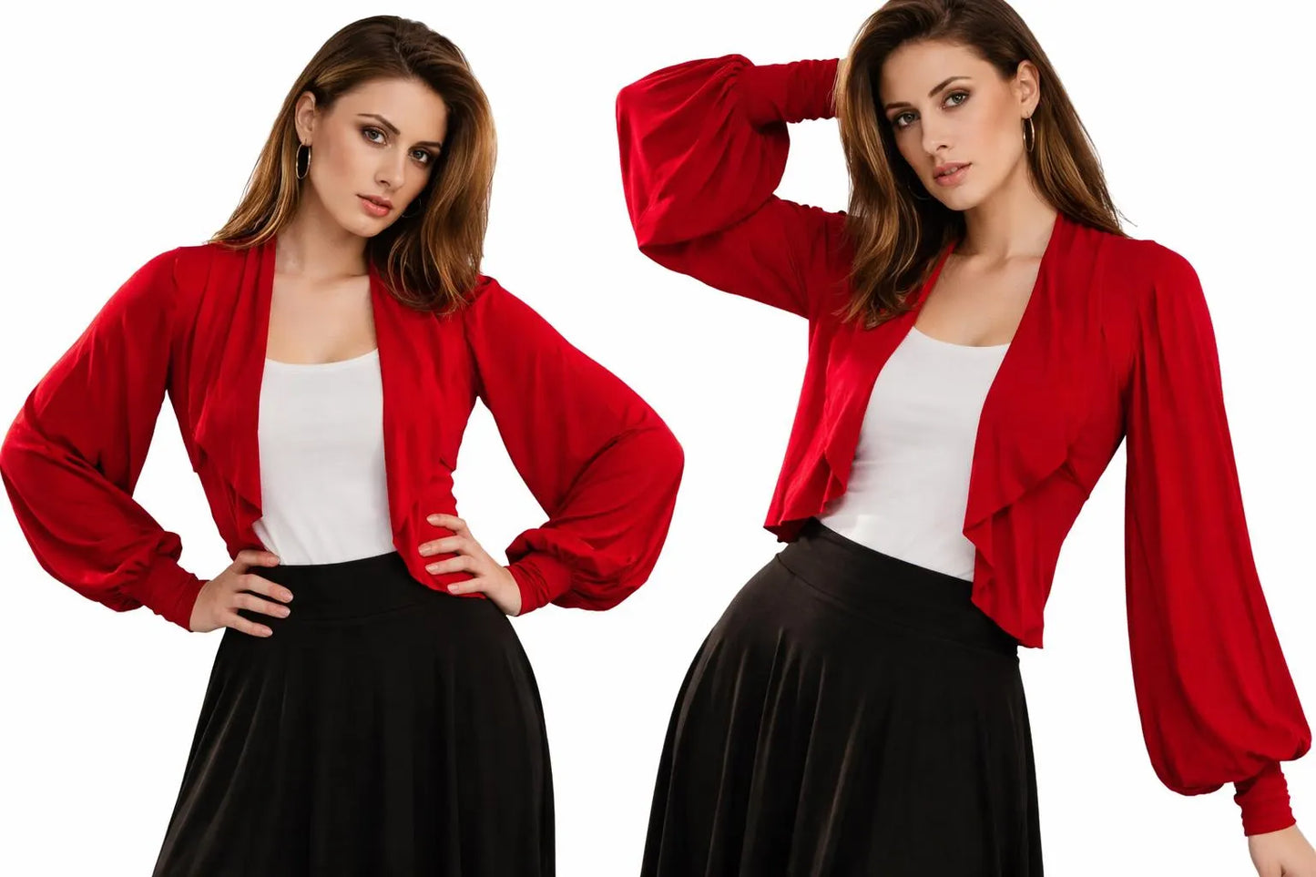 Ruffled Cropped Bolero Shrug: Exaggerated Sleeves, Handmade in USA