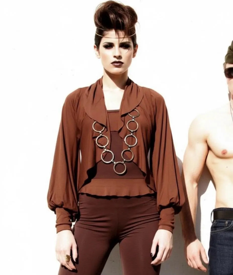 Ruffled Cropped Bolero Shrug: Exaggerated Sleeves, Handmade in USA