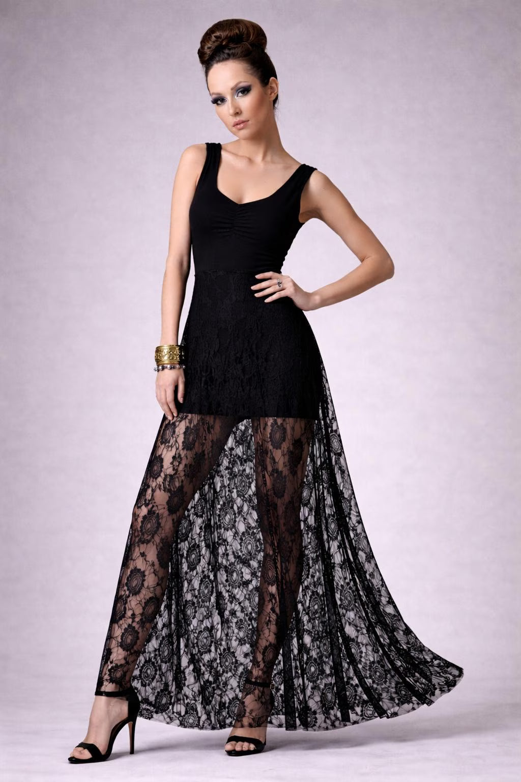 Lace Maxi Dress with Tank Top: Cinched Bust, Handmade in USA