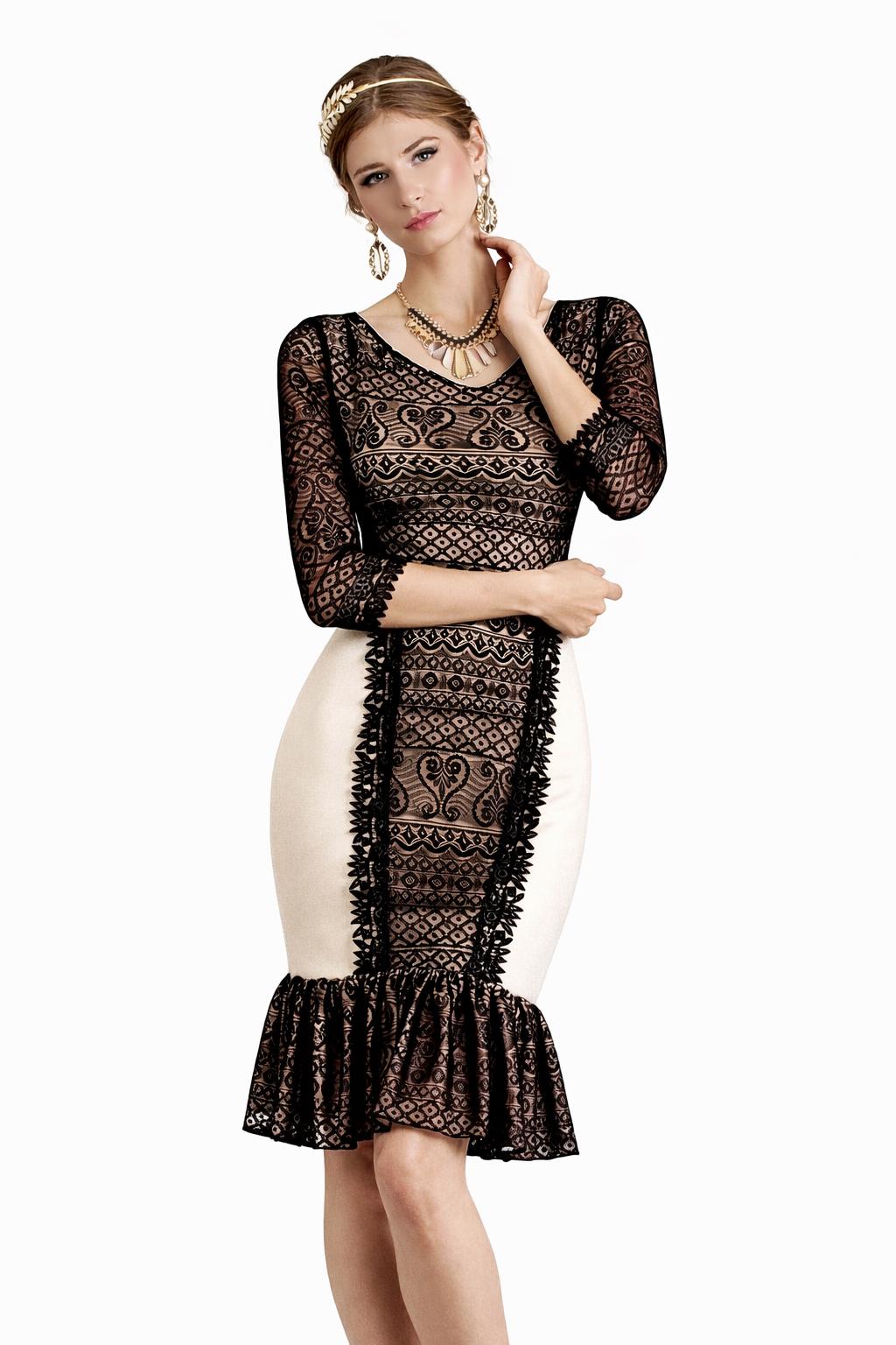 Black Lace Ruffle Hem Dress: Handmade USA, Size S