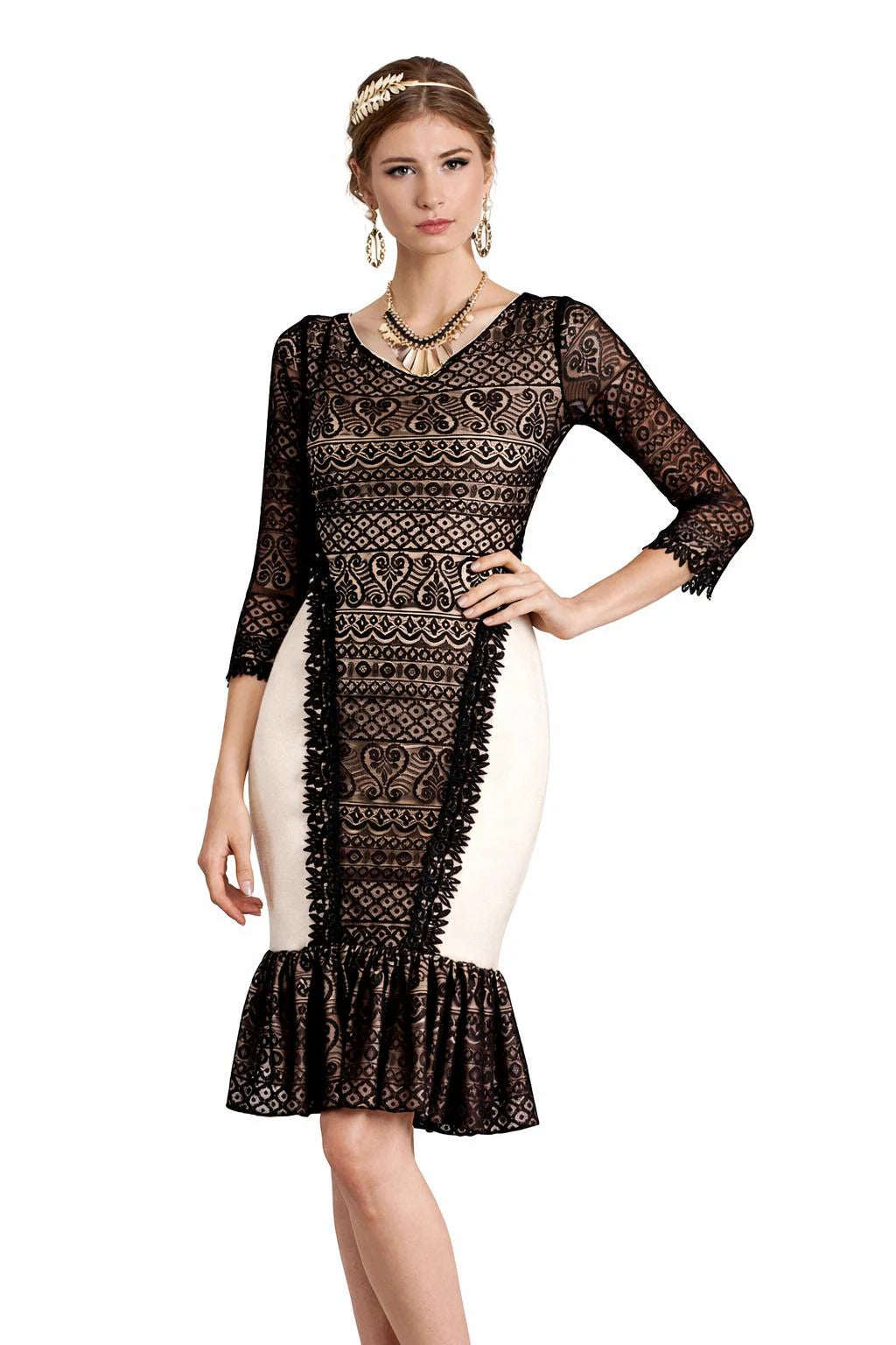 Black Lace Ruffle Hem Dress: Handmade USA, Size S