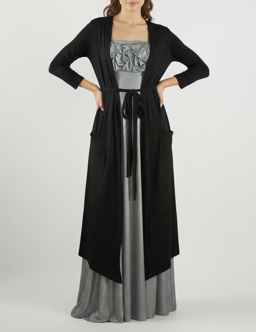 Belted Duster Cardigan: Jersey Spandex Long Sleeve Duster - Handmade USA
