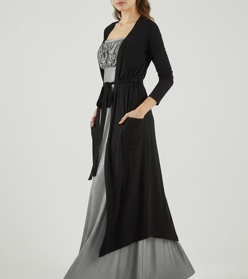 Belted Duster Cardigan: Jersey Spandex Long Sleeve Duster - Handmade USA