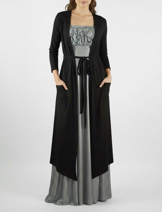 Belted Duster Cardigan: Jersey Spandex Long Sleeve Duster - Handmade USA