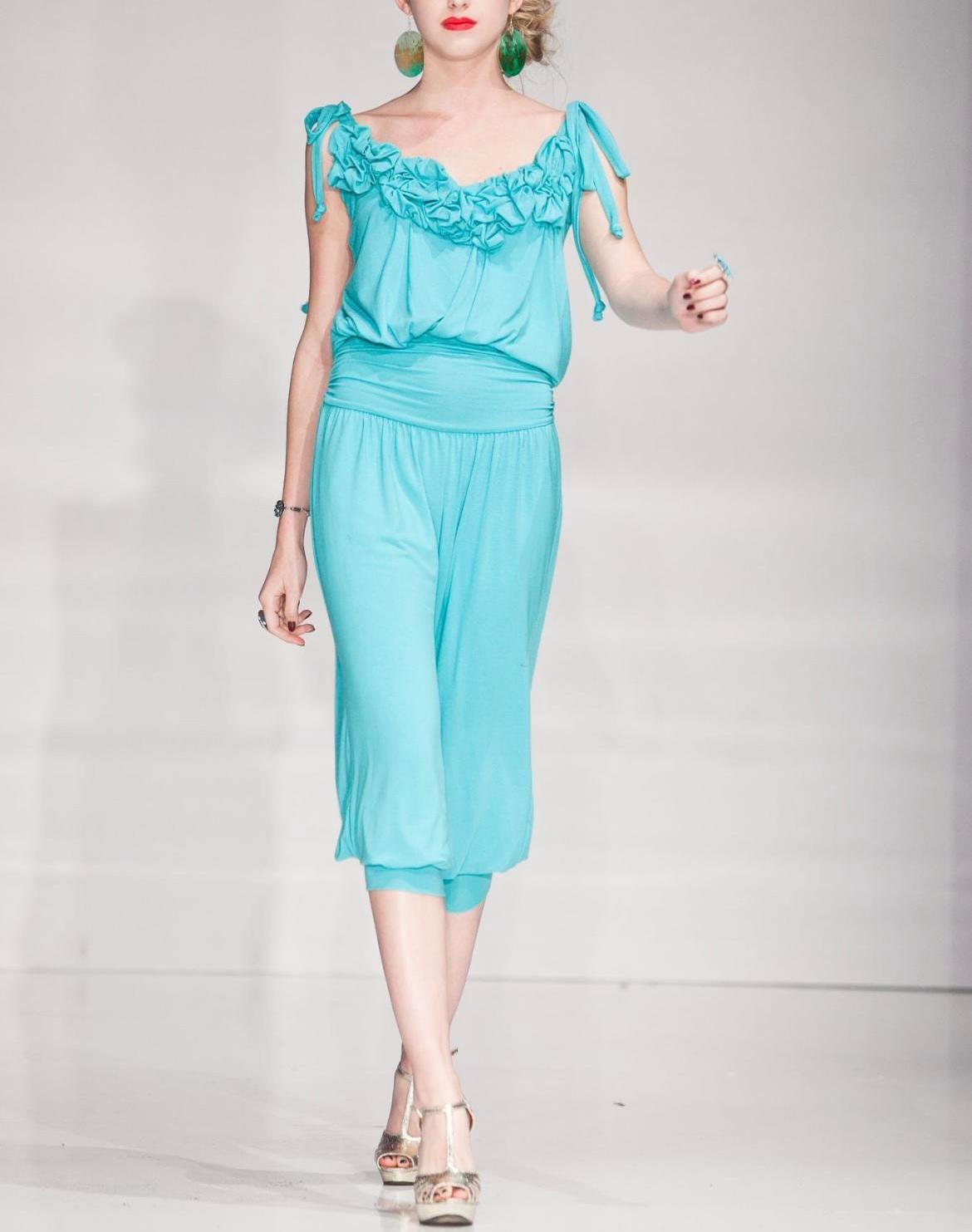 Gloria Jumpsuit – Flowy Ruffle Tie-Strap Jumpsuit | Soft Stretch Lounge Romper | Casual Chic One-Piece Outfit