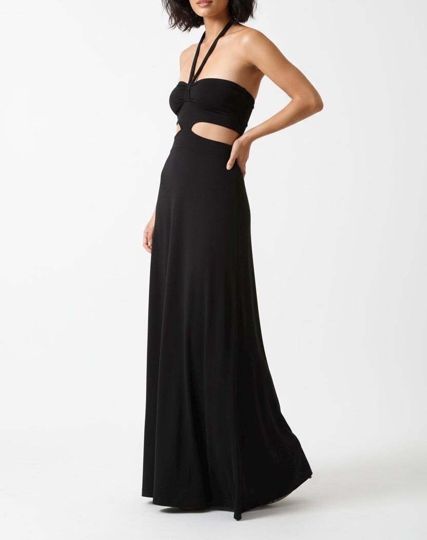 Halter Black Maxi Dress with Cut Outs - Handmade