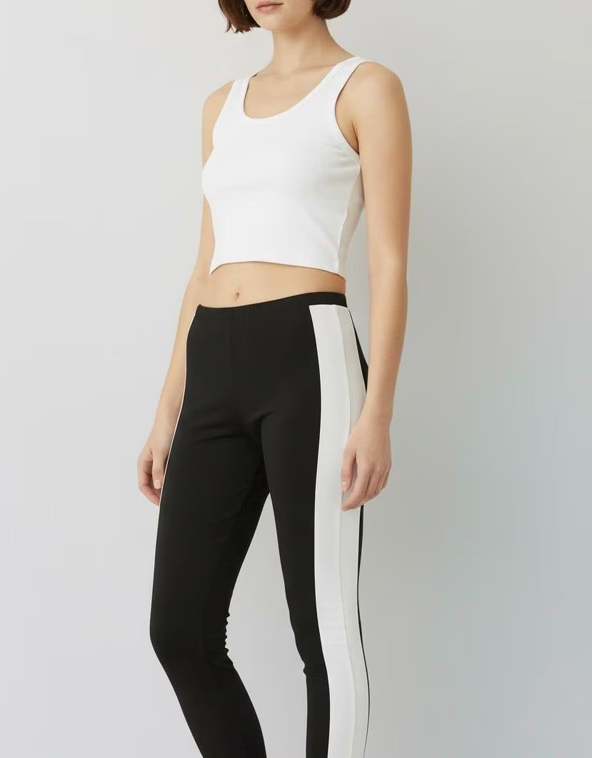 Black and White Tuxedo Stripe Leggings - Made in USA