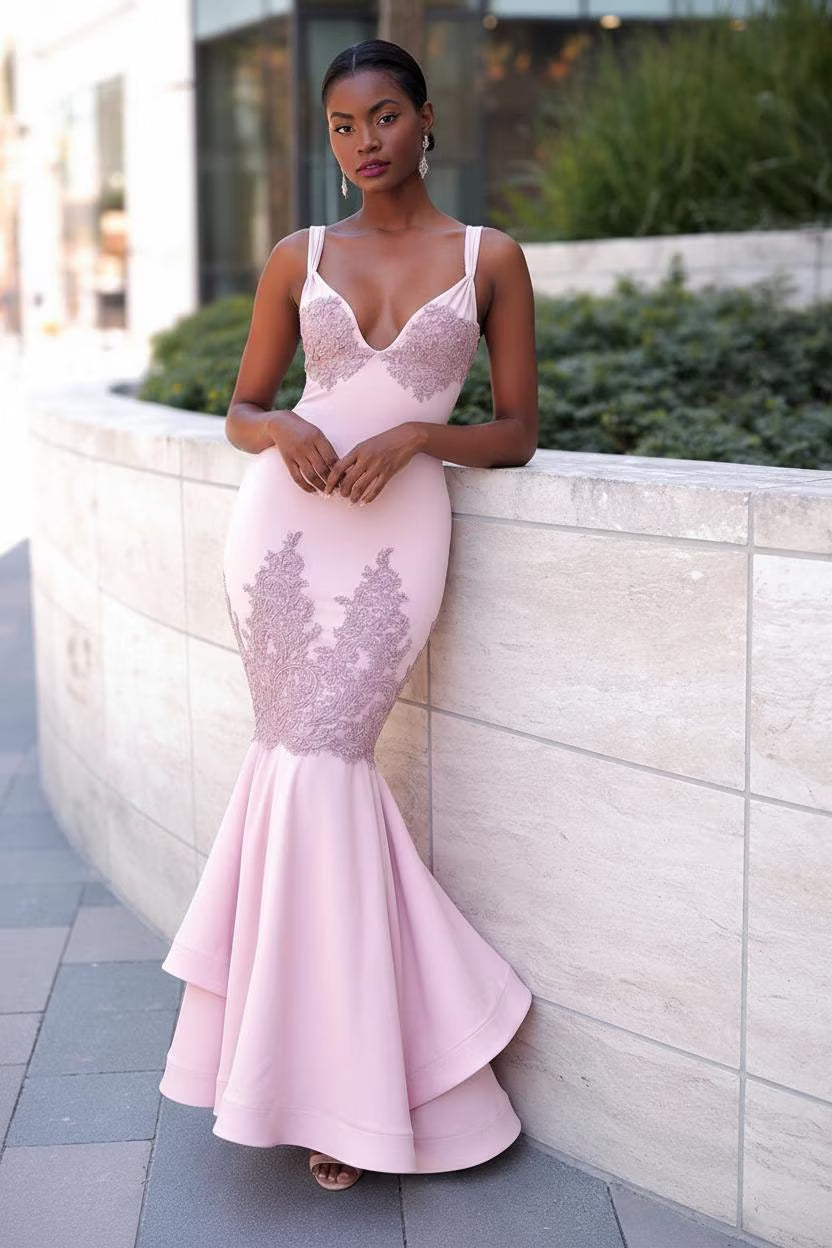 Pink Beaded Mermaid Prom Dress: Backless Formal Gown