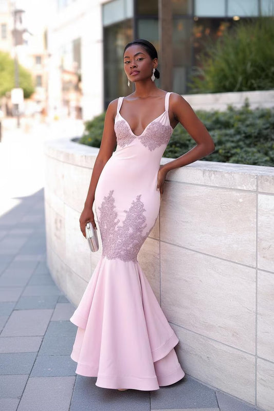 Pink Beaded Mermaid Prom Dress: Backless Formal Gown