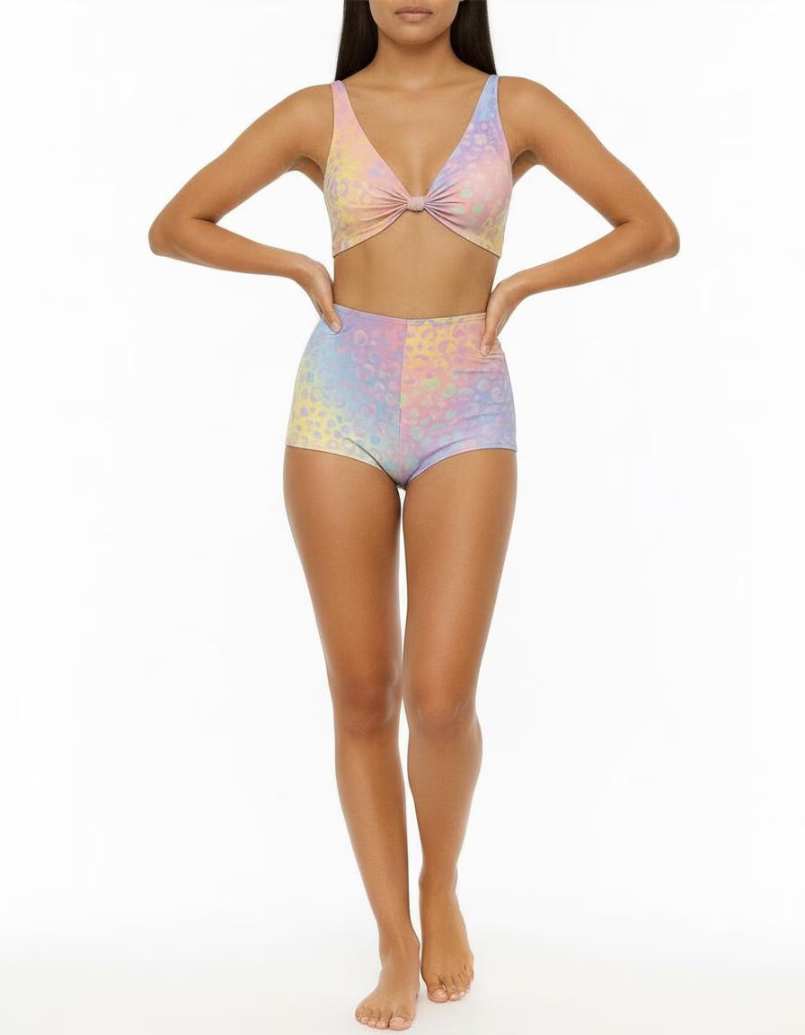 Pastel Ombre Leopard Print Bikini: High Waisted Two-Piece Swimsuit
