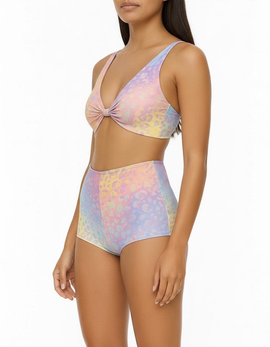 Pastel Ombre Leopard Print Bikini: High Waisted Two-Piece Swimsuit