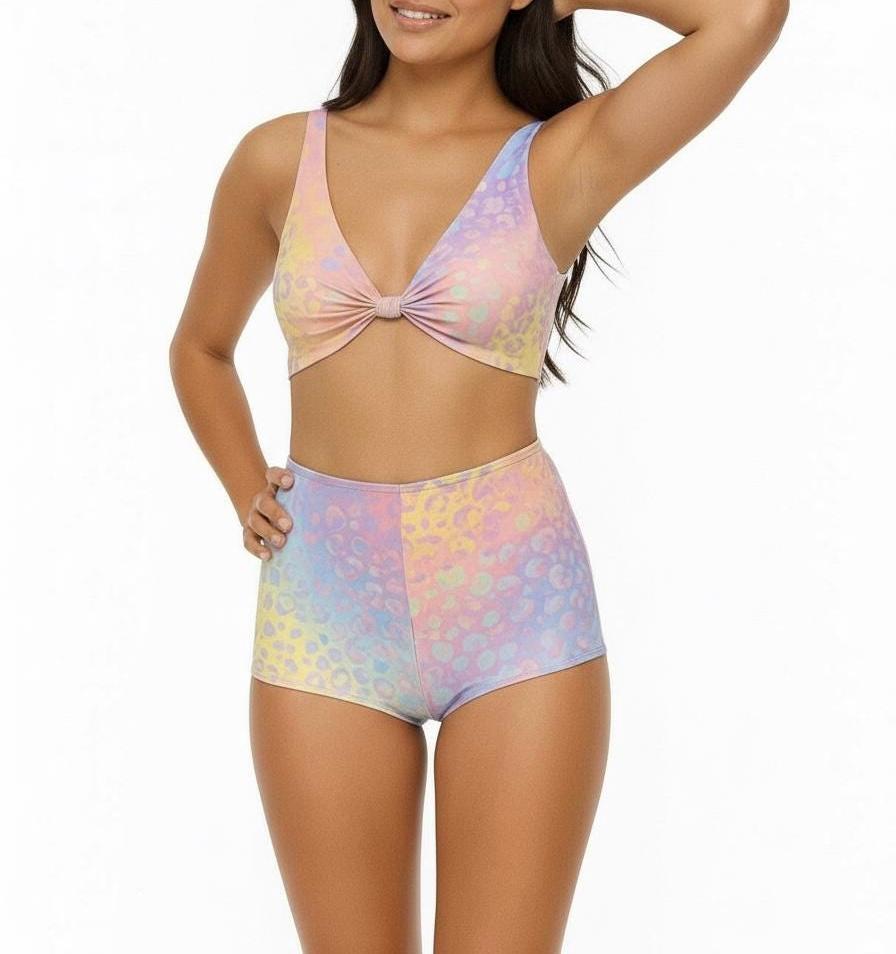 Pastel Ombre Leopard Print Bikini: High Waisted Two-Piece Swimsuit