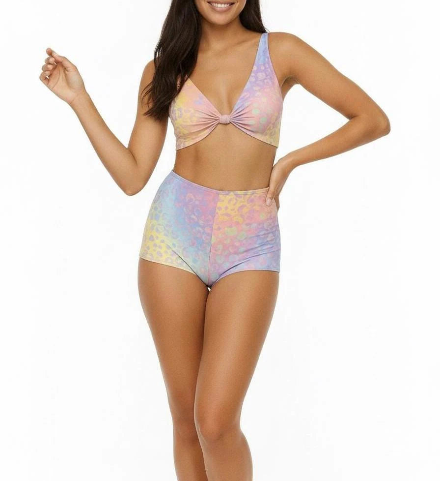 Pastel Ombre Leopard Print Bikini: High Waisted Two-Piece Swimsuit