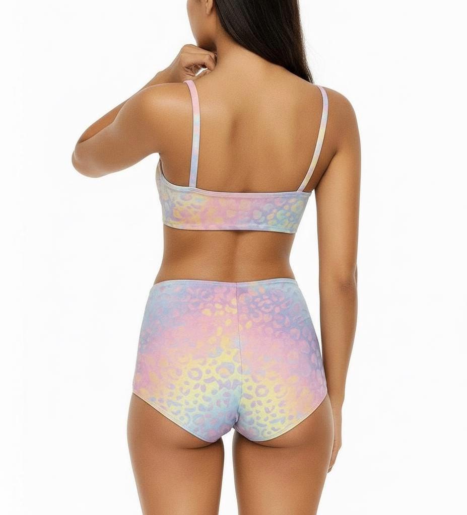 Pastel Ombre Leopard Print Bikini: High Waisted Two-Piece Swimsuit