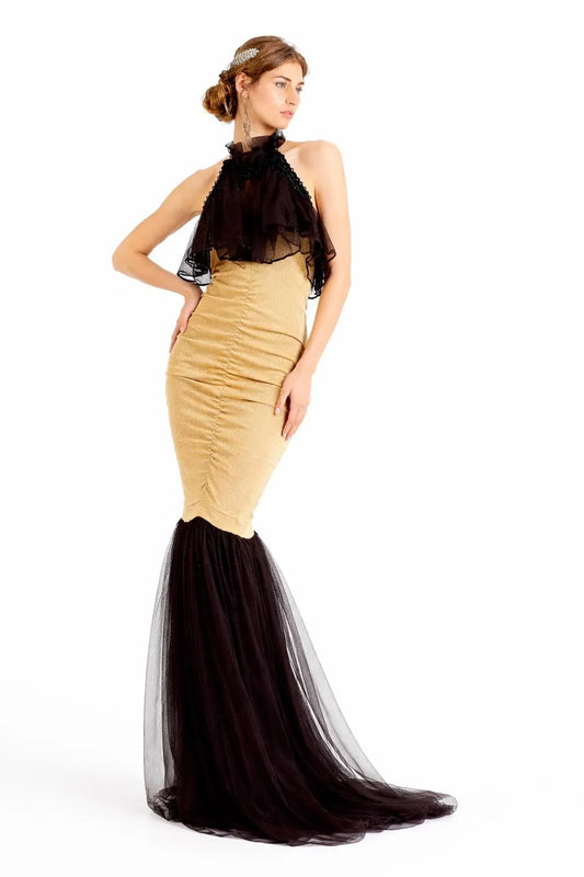 Beatrice Gold and Black Long Maxi Gown-Size M/L