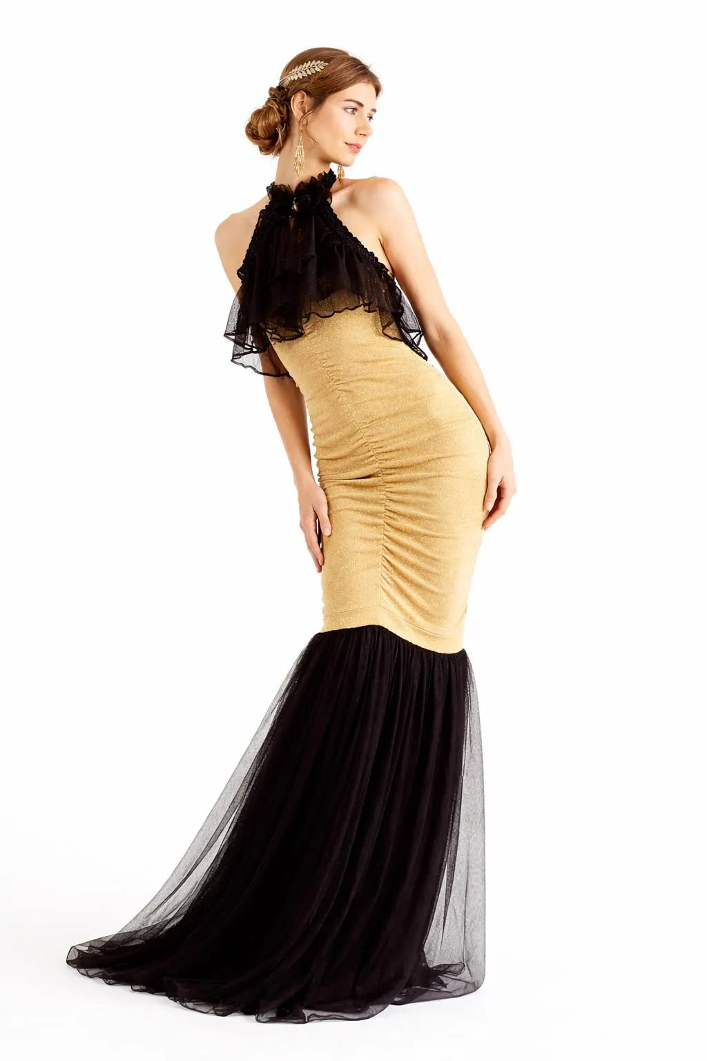 Beatrice Gold and Black Long Maxi Gown-Size M/L