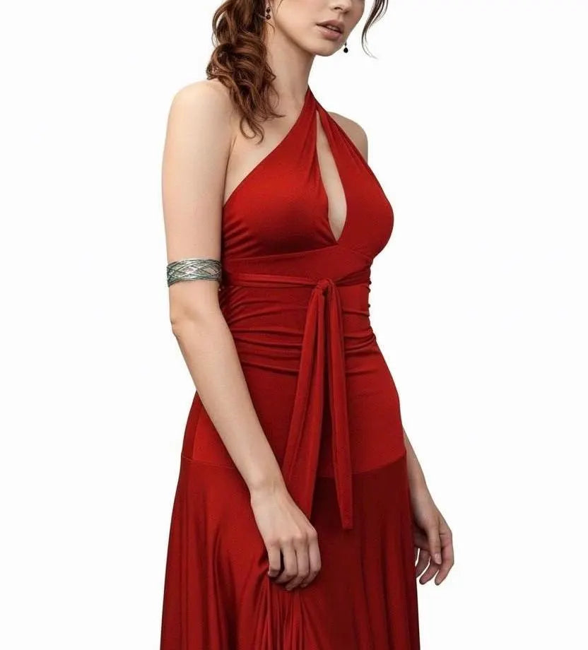 Infinity Wrap Dress | Multi-Way Halter Midi Dress | Flowy Jersey Stretch Dress | Elegant Evening Dress | Handmade