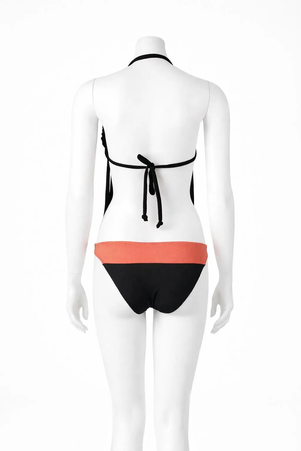 Ring Detail Bikini Set | Designer Cut-Out Swimsuit | Black & Coral Halter Bikini | Modern Resort Swimwear