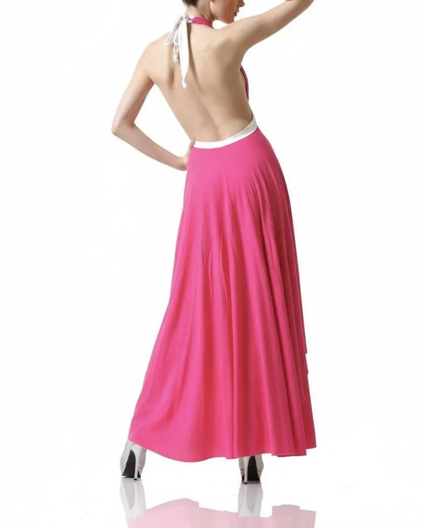 Pink Halter Maxi Dress with High-Low Ruffle Hem | Deep V Neck Evening Dress | Elegant Flowy Formal Gown | Resort & Event Wear