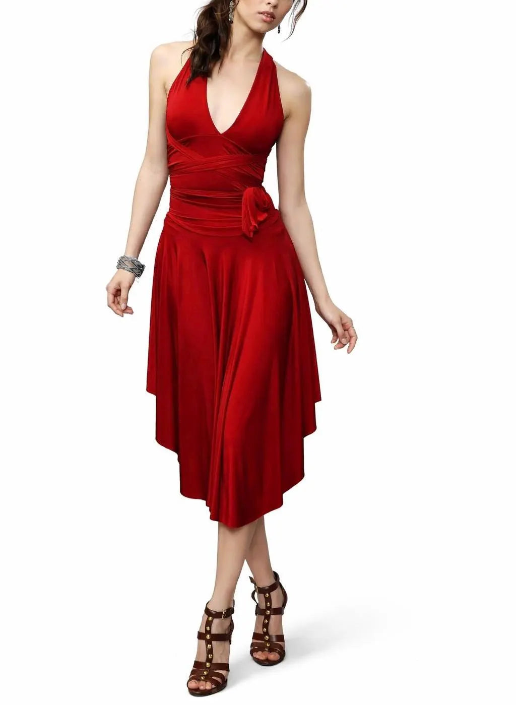 Infinity Wrap Dress | Multi-Way Halter Midi Dress | Flowy Jersey Stretch Dress | Elegant Evening Dress | Handmade