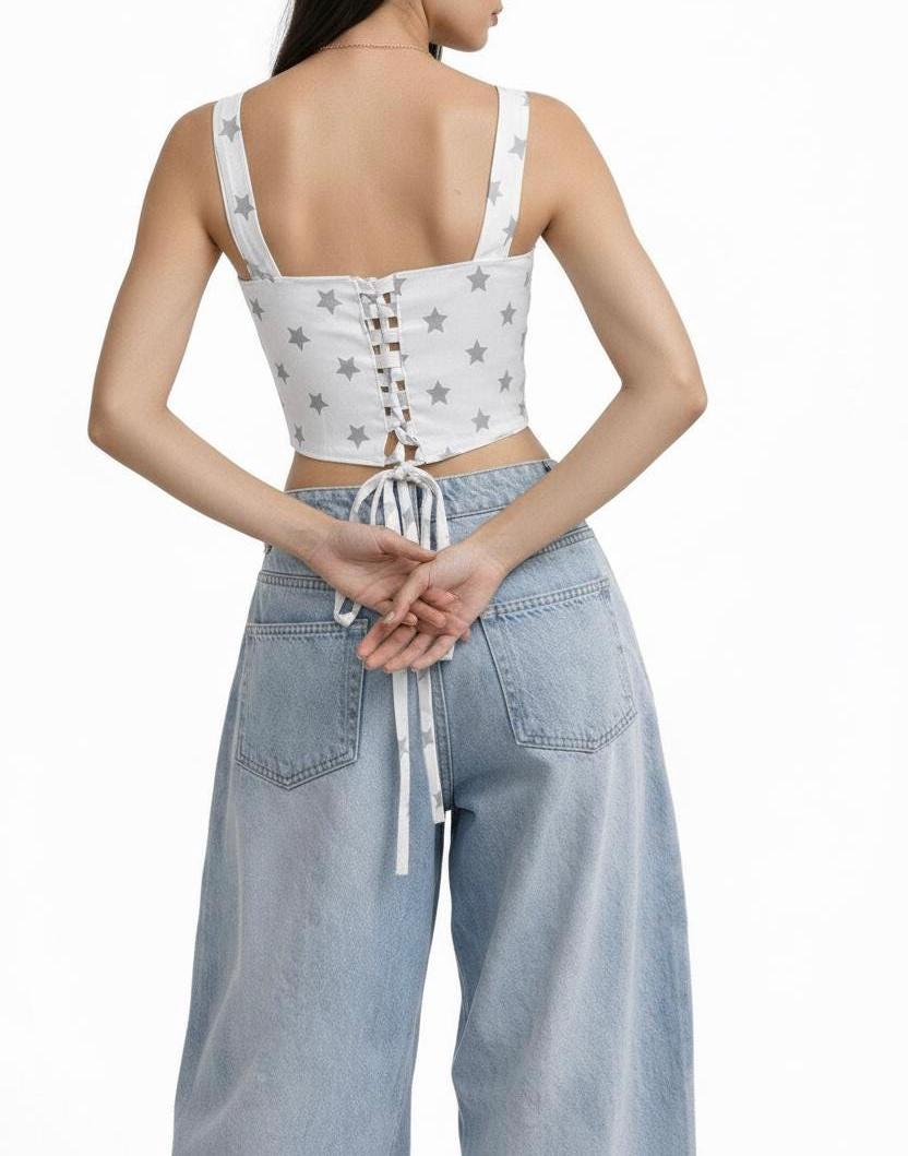 Lace-Up Back Cropped Corset Top | Lone Star Rodeo Print