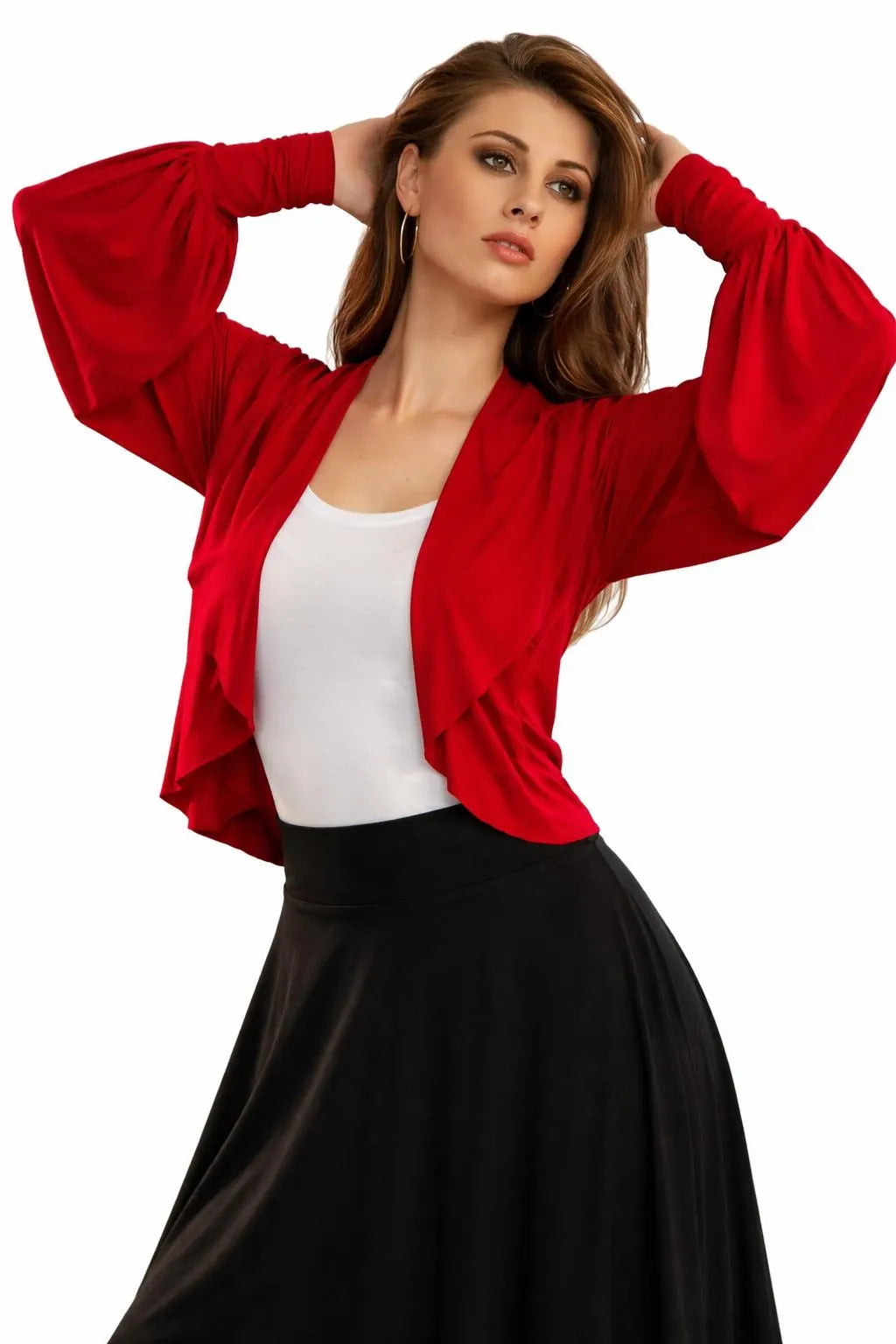 Ruffled Cropped Bolero Shrug: Exaggerated Sleeves, Handmade in USA