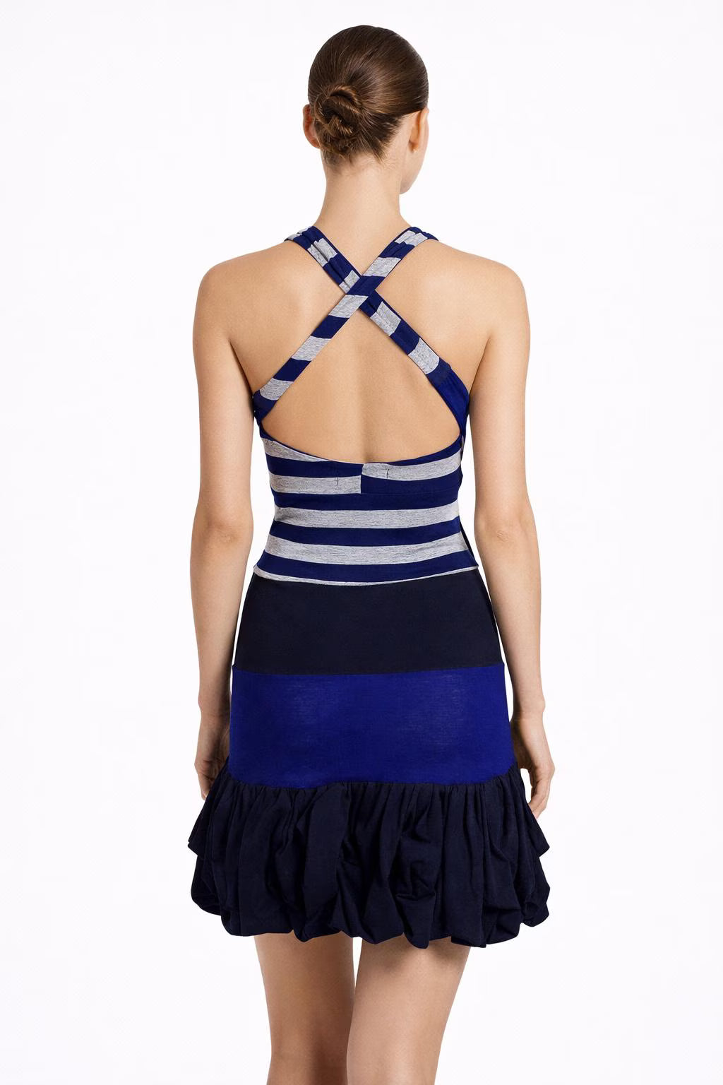 Blue and Gray Stripe Two Toned Mini Bubble Dress-Size XS