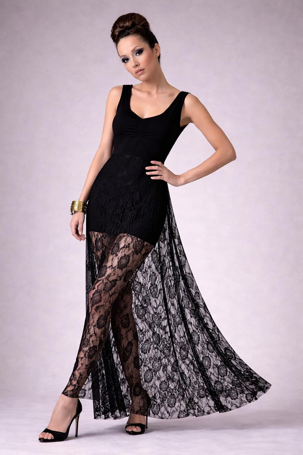 Lace Maxi Dress with Tank Top: Cinched Bust, Handmade in USA